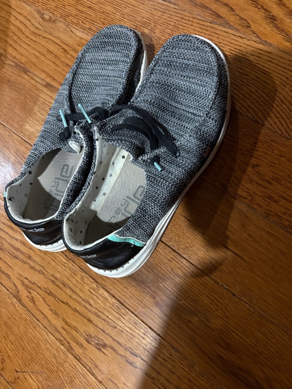 Hey Dude Gray Knit Flats with Mint Accent